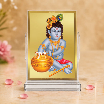 24K Gold-Plated Bal Gopal Acrylic Car Dashboard Frame | 11x7 CM