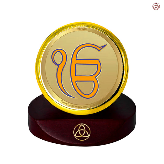 Ik Onkar | Divine Sikh Symbol Car Dashboard & Tabletop Photo Frame in 24K Gold Plated Foil