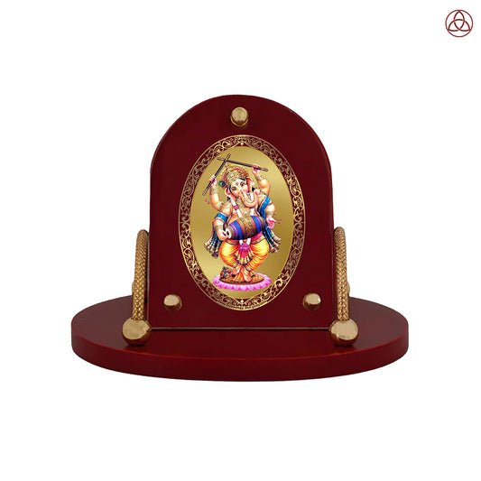 Dancing Ganesha | Nritya Ganpati 24K Gold Plated Divine Photo Frame for Car Dashboard, Home Décor & Tabletop | Blessings of Joy, Success & Prosperity