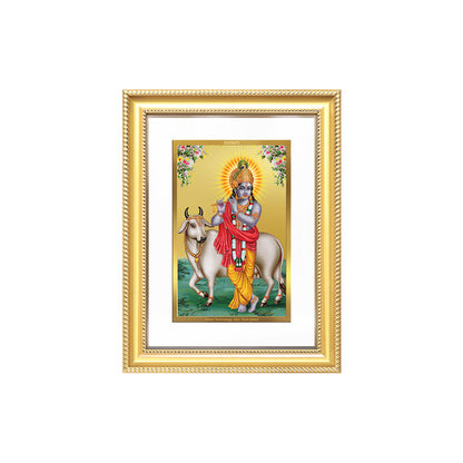 Diviniti 24K Gold Plated Krishna With Surbhi Cow (Classic) Divine Wall Frame for Home Mandir & Office Decor | Luxury Spiritual Gift