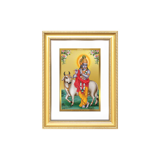 Diviniti 24K Gold Plated Krishna With Surbhi Cow (Classic) Divine Wall Frame for Home Mandir & Office Decor | Luxury Spiritual Gift
