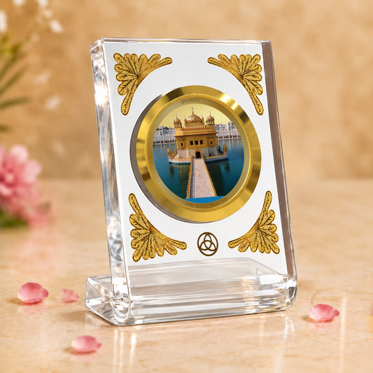 24K Gold-Plated Golden Temple Acrylic Car Dashboard Frame | 8x7 CM