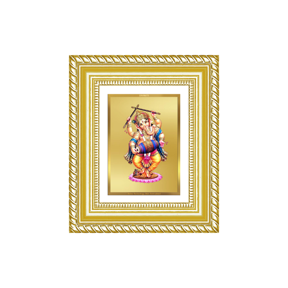 Diviniti 24K Gold Plated Dancing Ganesha Divine Table Top Frame for Home Mandir & Office Decor | Luxury Spiritual Gift
