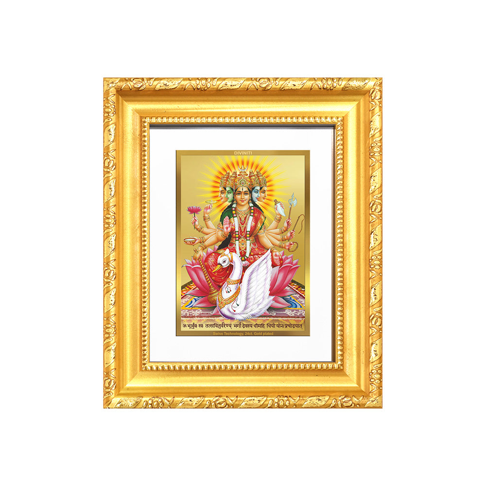 Diviniti 24K Gold Plated Gayatri Maa |Divine Table Top Frame for Home Mandir & Office Decor | Luxury Spiritual Gift
