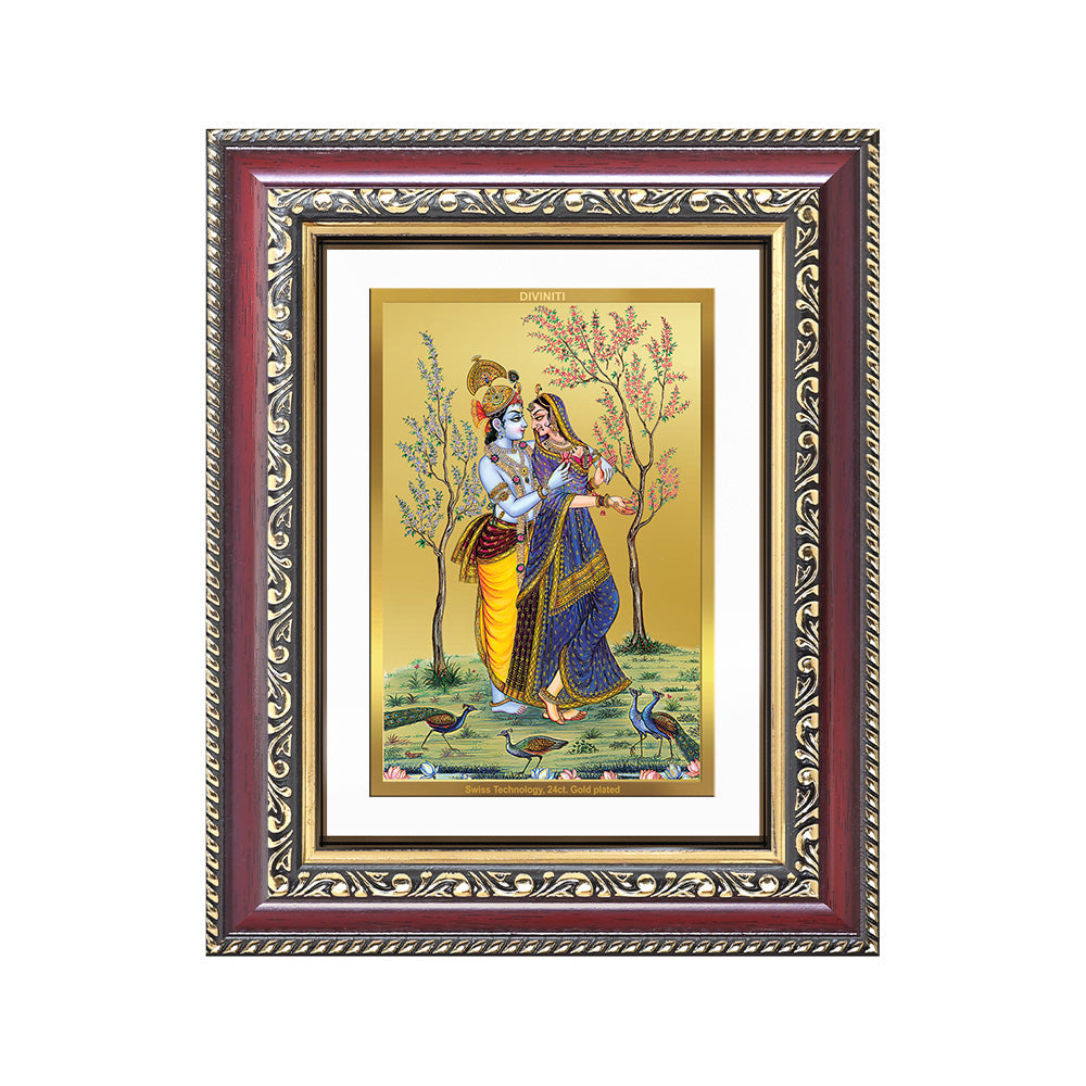 Diviniti 24K Gold Plated Radha Krishna (Classic) Divine Wall and Table Top Frame for Home Mandir & Office Decor | Luxury Spiritual Gift