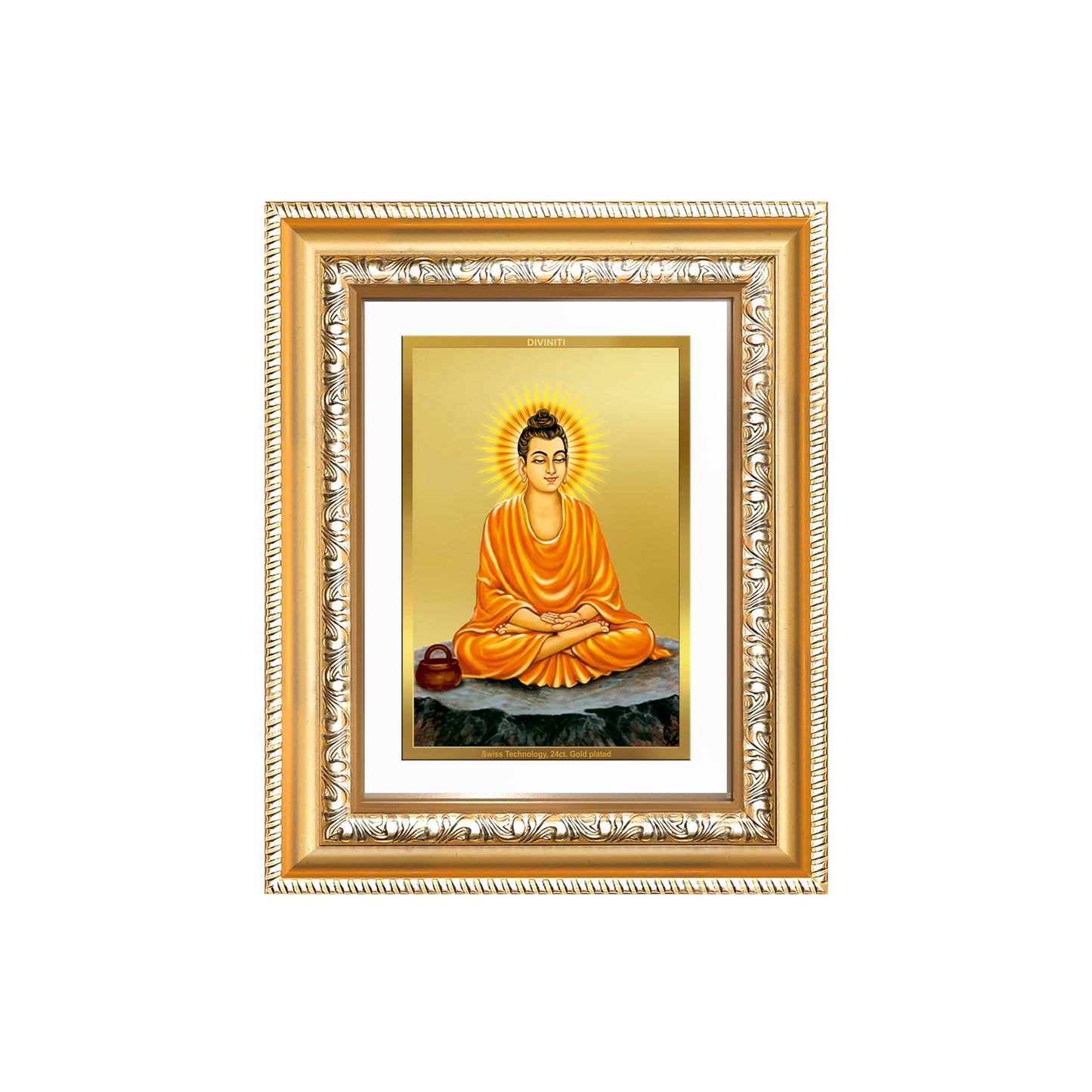 Diviniti 24K Gold Plated Buddha (Classic) Divine Wall and Table Top Frame for Home Mandir & Office Decor | Luxury Spiritual Gift