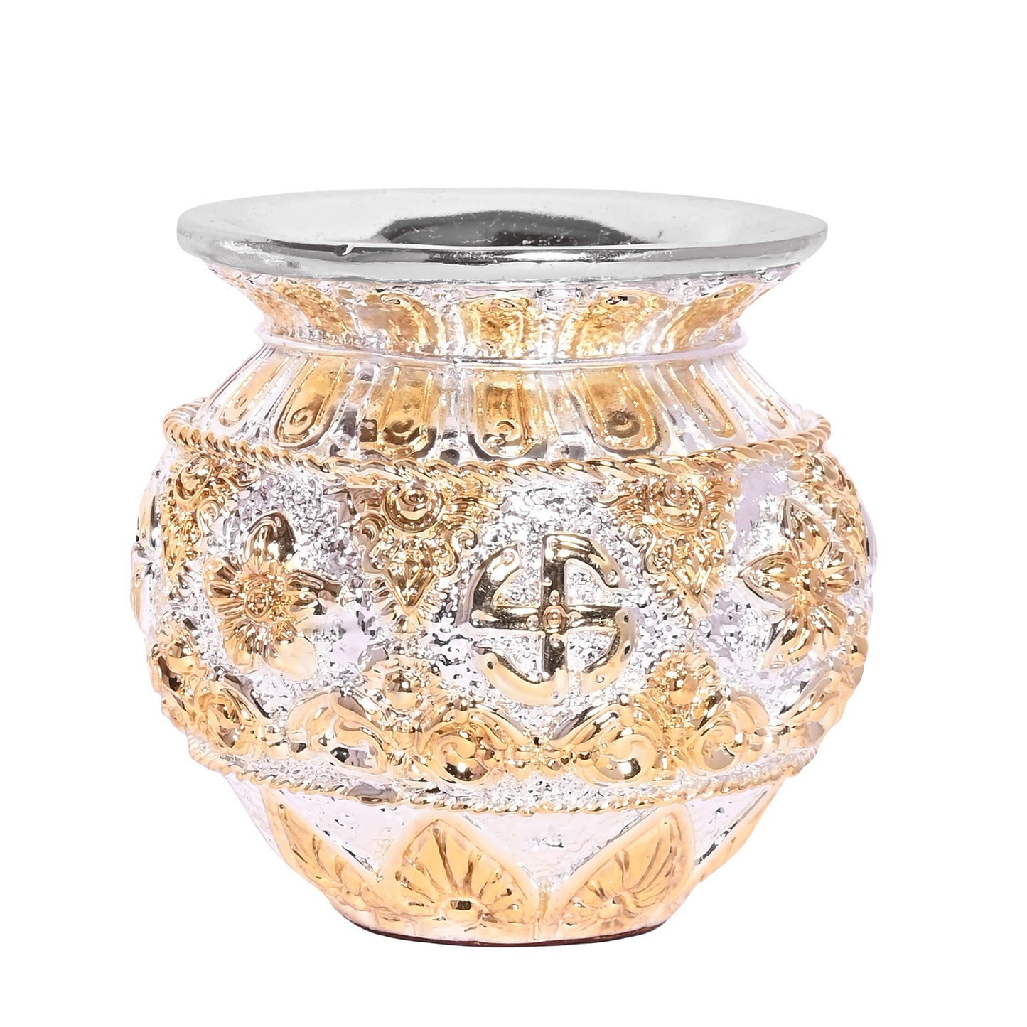 DIVINITI 999 Silver Plated Kalash with Swastik Timeless Emblem of Prosperity Grace for Home Office Décor, Puja Room Diwali Gift (9x8 CM)
