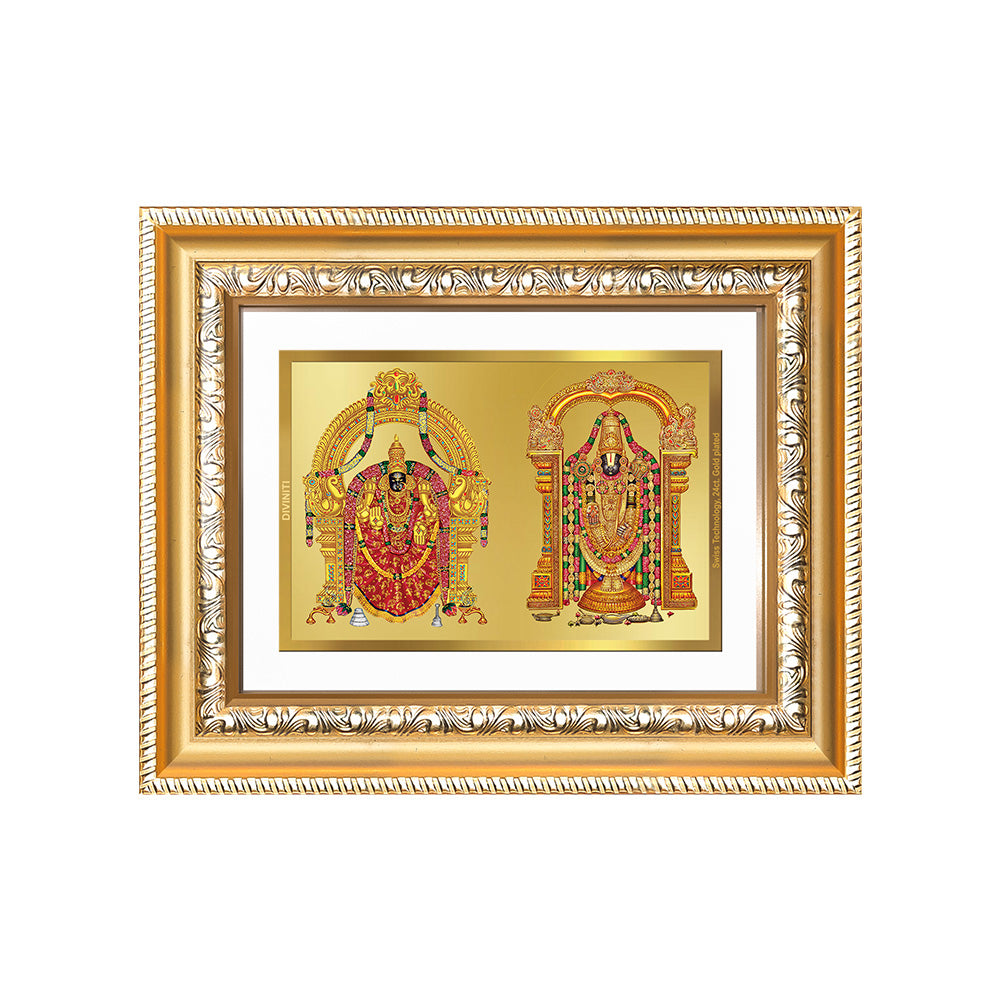 Diviniti 24K Gold Plated Padmavati And Balaji (Classic) Divine Wall and Table Top Frame for Home Mandir & Office Decor | Luxury Spiritual Gift