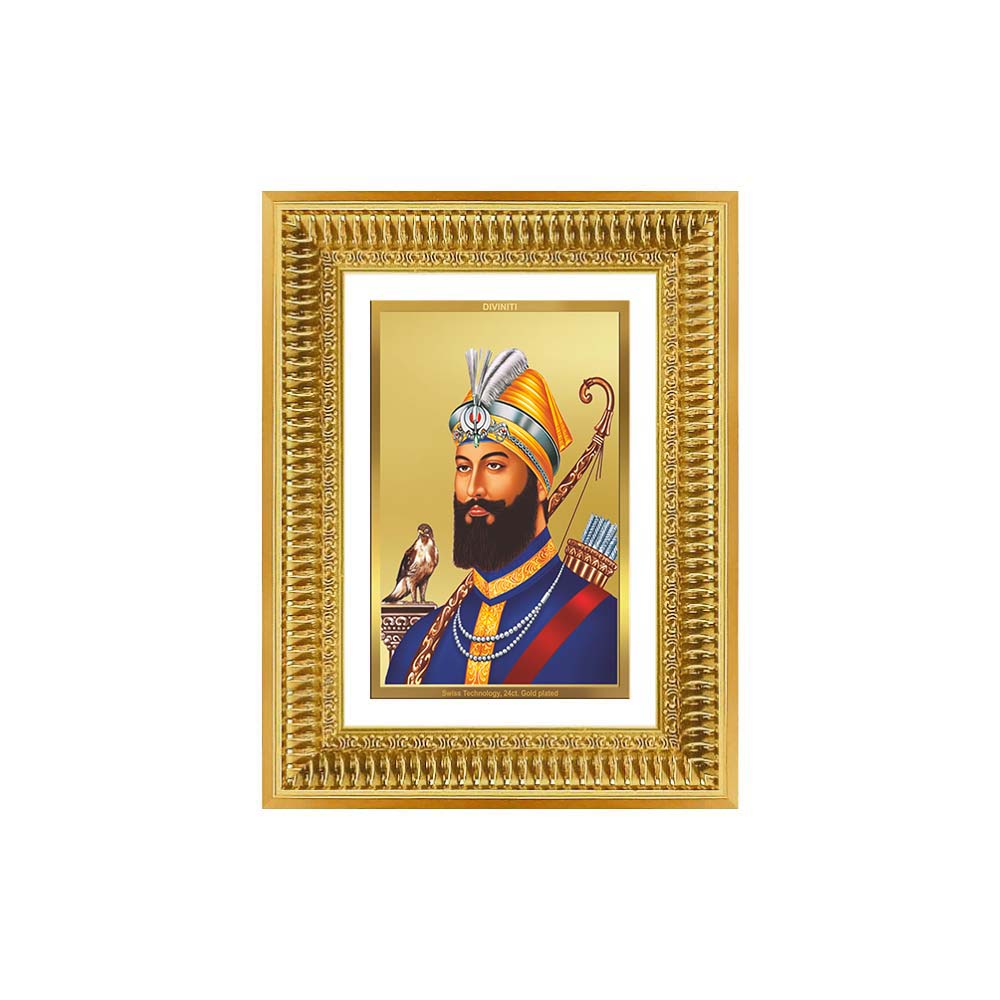 Diviniti 24K Gold Plated Guru Gobind Singh Ji (Classic) Sacred Sikh Wall Frame for Home Decor & Office Ambiance | Premium Spiritual Gift