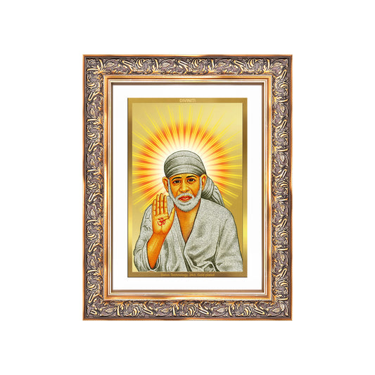Diviniti 24K Gold Plated Sai Baba With Blessings (Classic) Divine Wall Frame for Home Mandir & Office Decor | Luxury Spiritual Gift