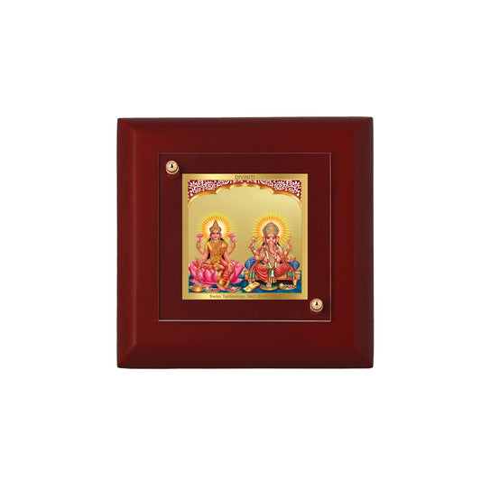 Diviniti 24K Gold Plated Laxmi Ganesha Photo Frame for Home Decor, Wall Hanging, Office Table, Gift MDF Size 1A (10x10 CM)