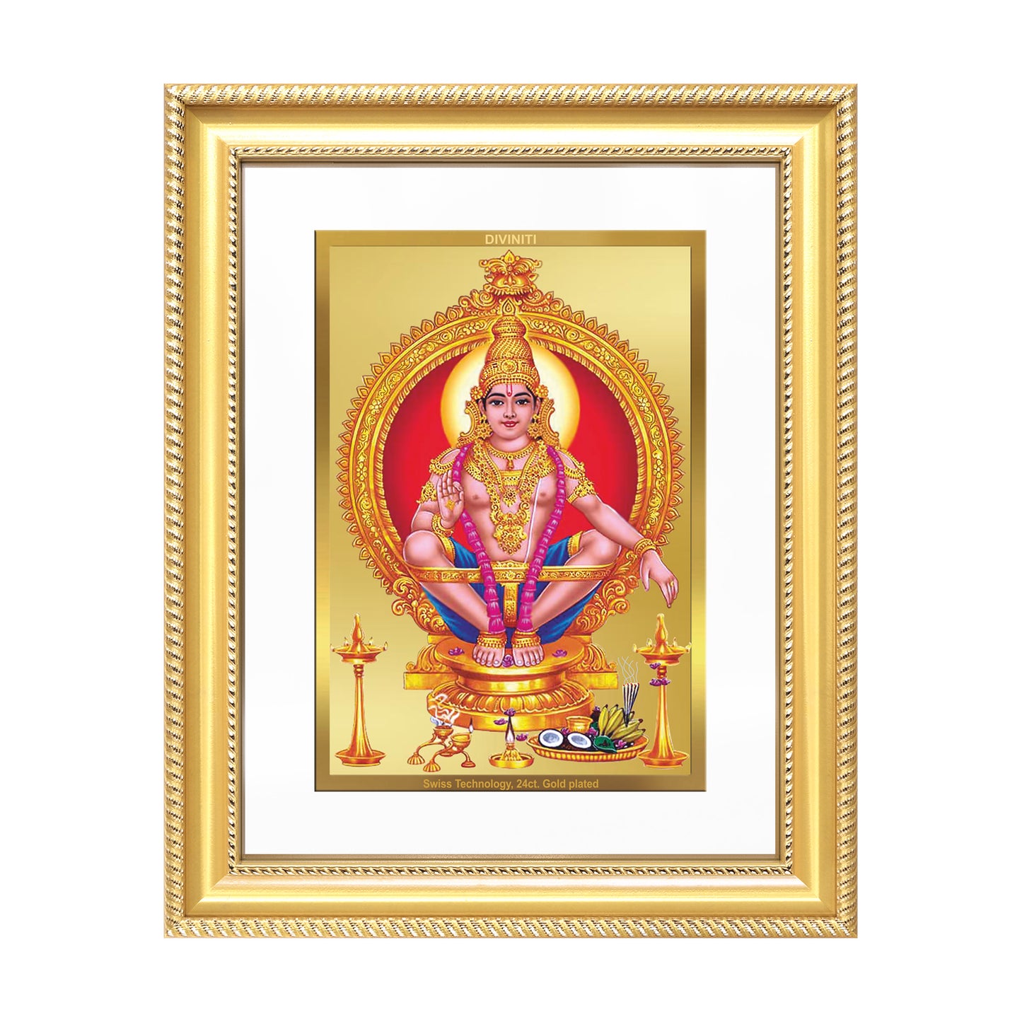 Diviniti 24K Gold Plated Ayyappan Divine Wall Frame for Home Mandir & Office Decor | Luxury Spiritual Gift