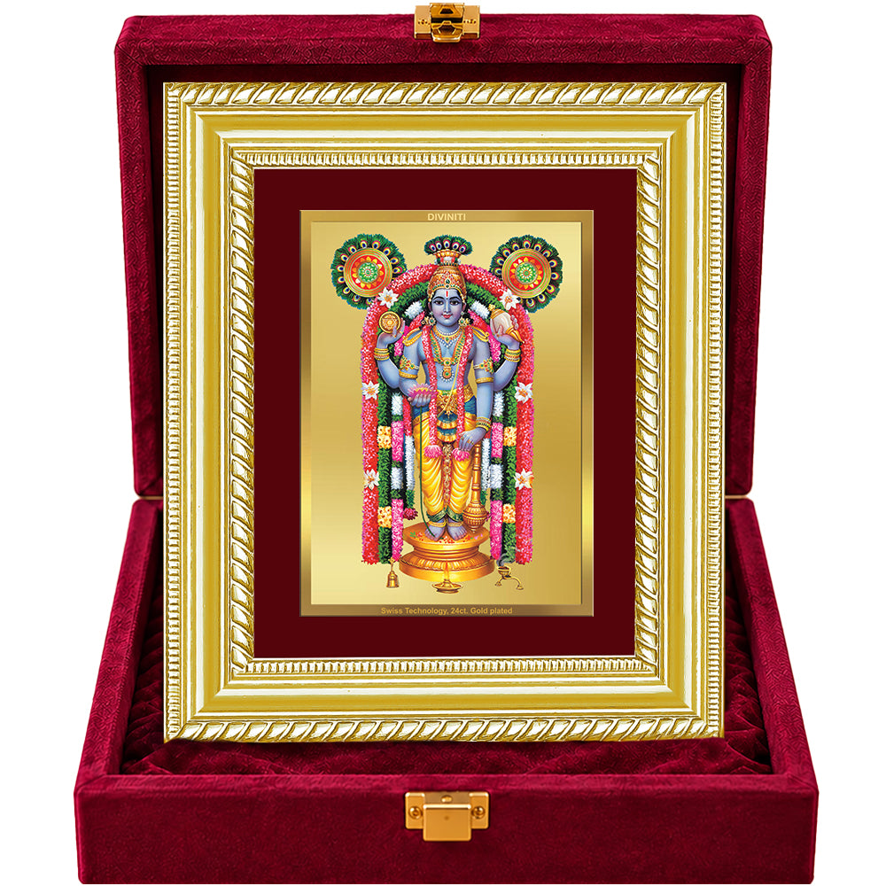 24K Gold-Plated Guruvayurappan Frame | Premium Gift Box | 21.5x17.5 CM