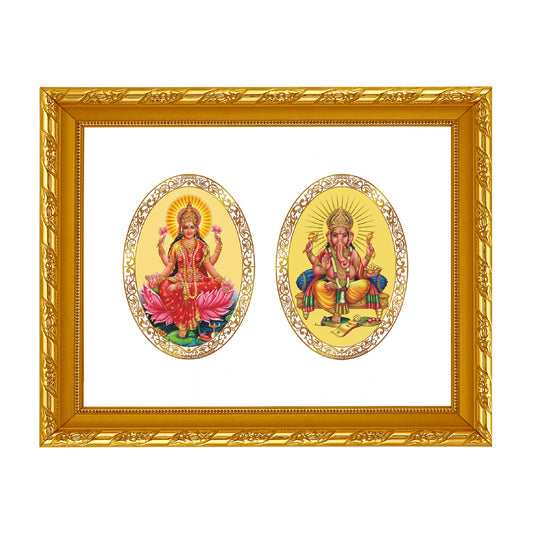 Diviniti 24K Gold Plated Laxmi Ganesha Photo Frame for Home Decor, Wall Hanging, Office Table, Gift DG103 Size 1 (17.1x14.7 CM)03