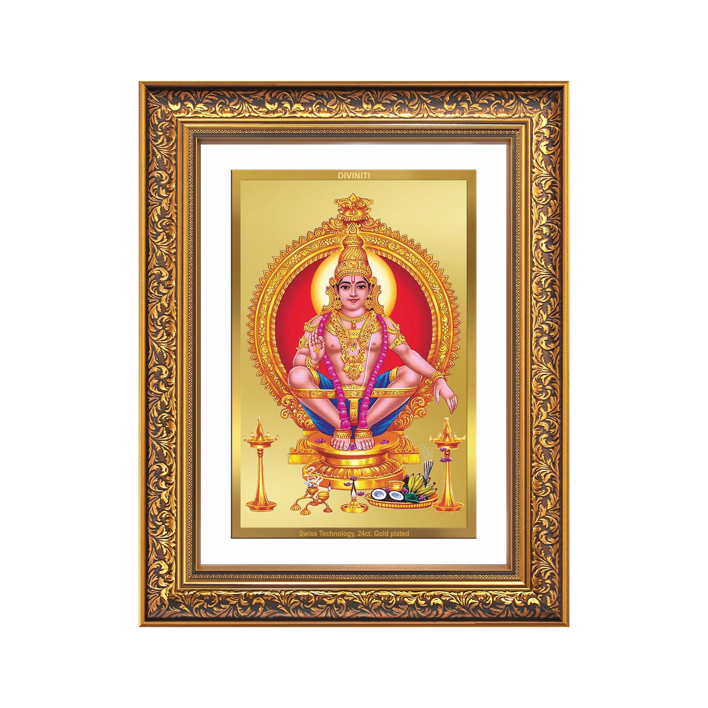 Diviniti 24K Gold Plated Ayyappan Divine Wall Frame for Home Mandir & Office Decor | Luxury Spiritual Gift