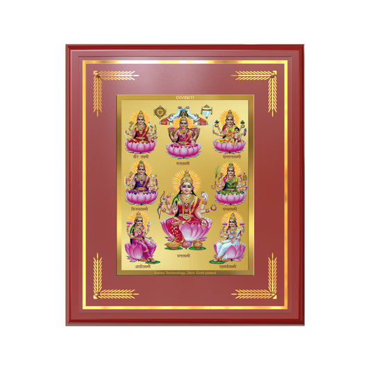 Diviniti Ashtalakshmi Wall Photo Frame in 24K Gold Plated Foil | Eight Forms of Wealth, Prosperity & Divine Blessings