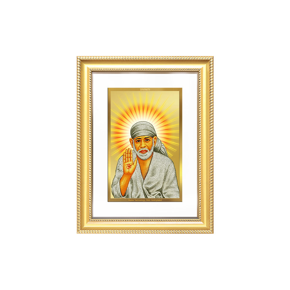 Diviniti 24K Gold Plated Sai Baba With Blessings (Classic) Divine Wall Frame for Home Mandir & Office Decor | Luxury Spiritual Gift