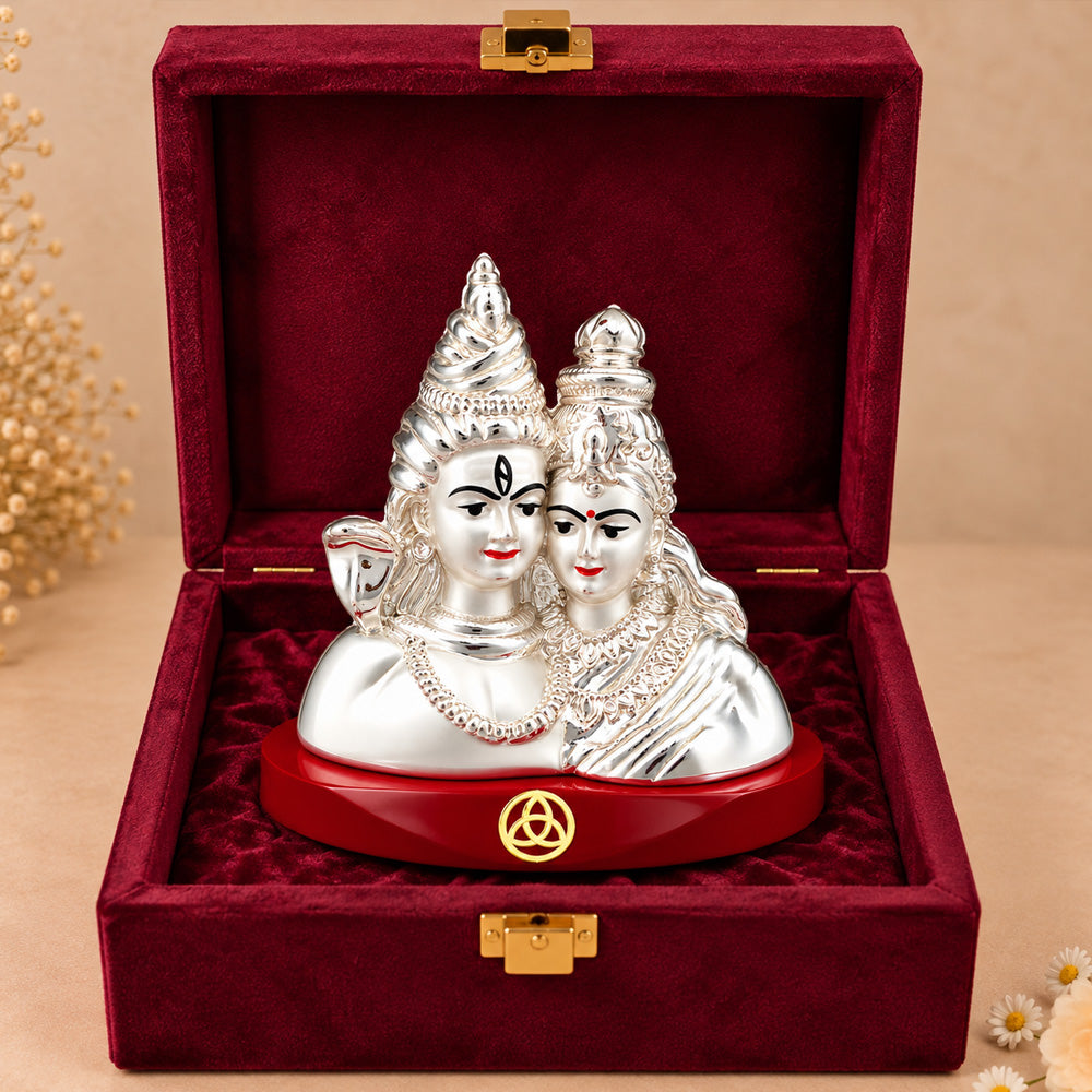 DIVINITI 999 Silver-Plated Shiv Parvati Idol | Car & Home Decor | Gift Box | 7.5x6 CM