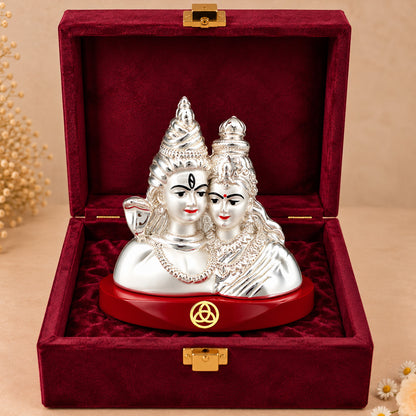 DIVINITI 999 Silver-Plated Shiv Parvati Idol | Car & Home Decor | Gift Box | 7.5x6 CM