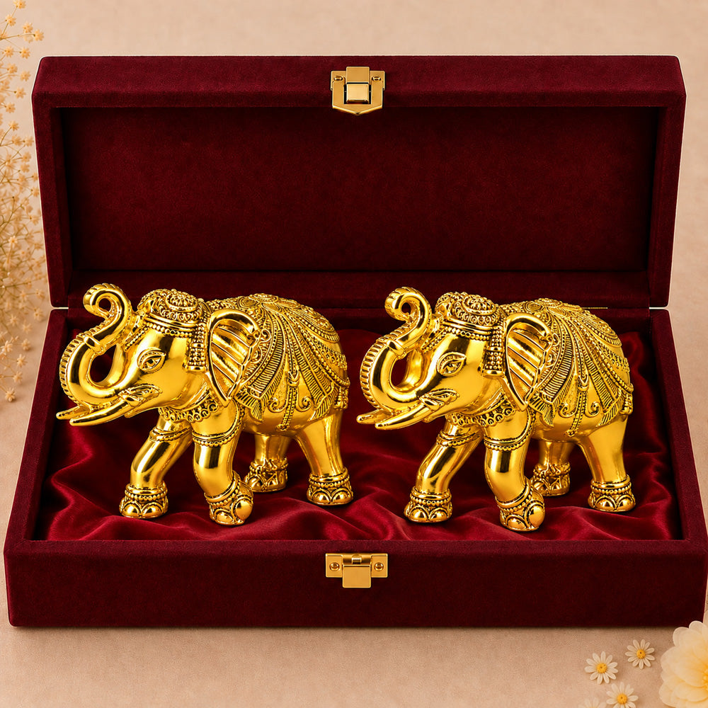 999 Gold-Plated Elephant Pair | Premium Gift Box | 10x13 CM