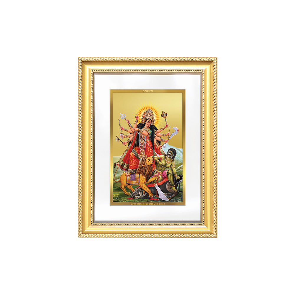 Diviniti 24K Gold Plated Durga - Mahishasura Mardini (Classic) Divine Wall Frame for Home Mandir & Office Decor | Luxury Spiritual Gift