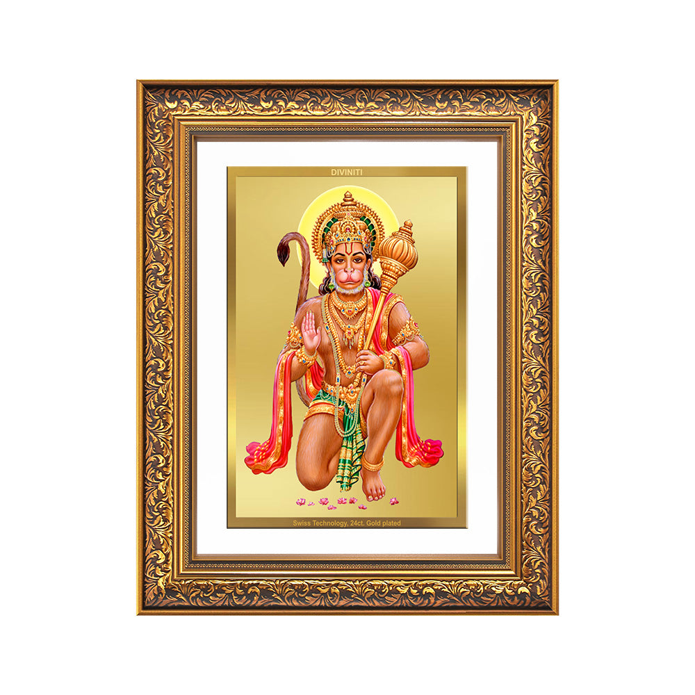 Diviniti 24K Gold Plated Hanuman With Blessings (Classic) Divine Wall Frame for Home Mandir & Office Decor | Luxury Spiritual Gift