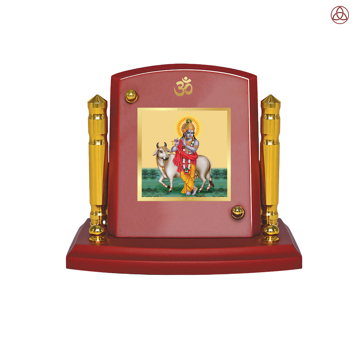 Krishna with Surbhi Cow | Divine Protector and Symbol of Love & Prosperity Car Dashboard Frame in 24K Gold Plated Foil