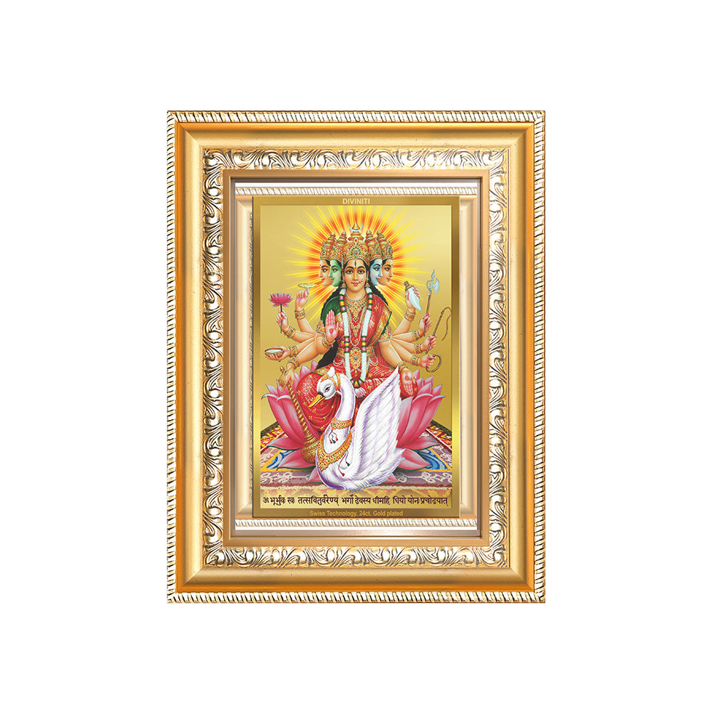 Diviniti 24K Gold Plated Gayatri Maa (Classic) Divine Wall Frame for Home Mandir & Office Decor | Luxury Spiritual Gift