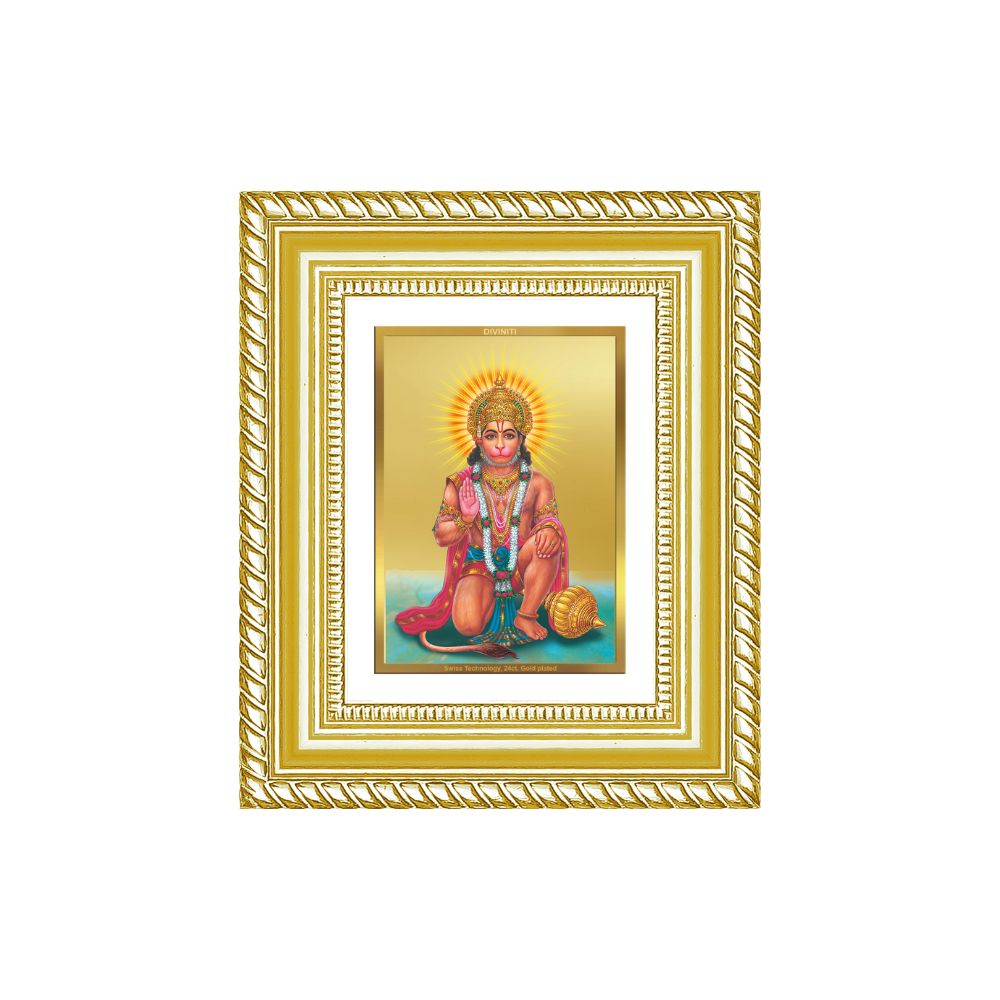 Diviniti 24K Gold Plated Ashirwad Hanuman Divine Table Top Frame for Home Mandir & Office Decor | Luxury Spiritual Gift