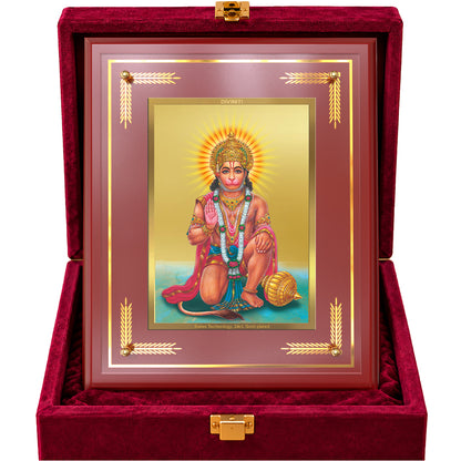 24K Gold-Plated Lord Hanuman MDF Frame | Premium Gift Box | 27x35 CM