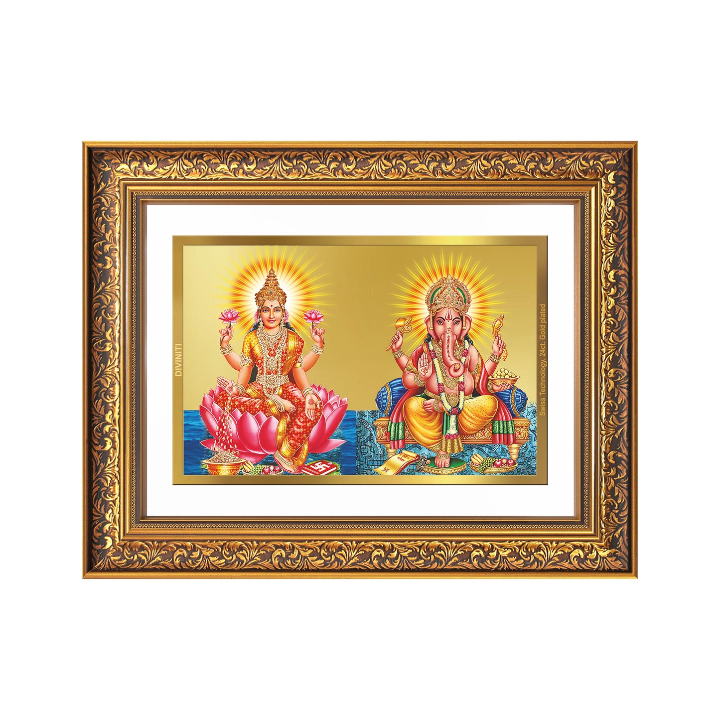 Diviniti 24K Gold Plated Lakshmi Ganesha (Classic) Divine Wall Frame for Home Mandir & Office Decor | Luxury Spiritual Gift