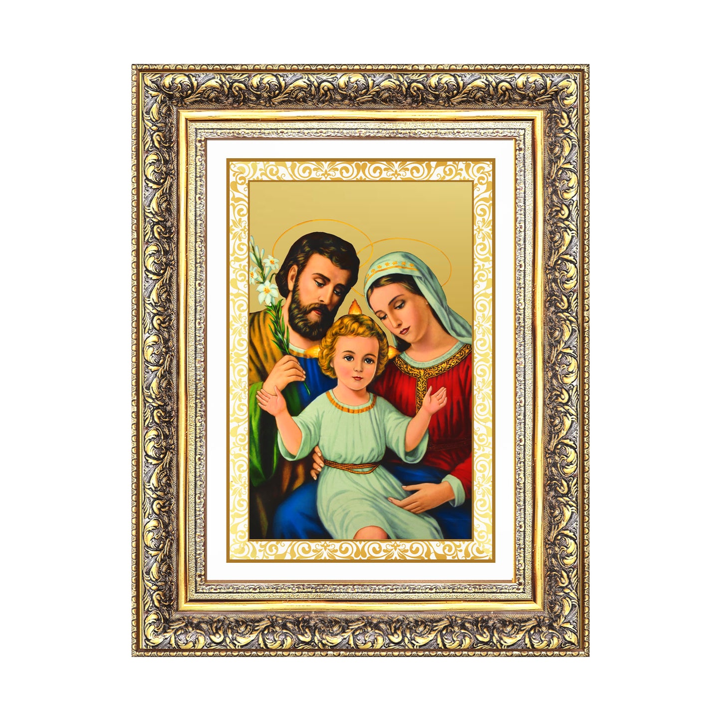 Diviniti 24K Gold Plated Holy Family (Classic) Divine Wall Frame for Home Mandir & Office Decor | Luxury Spiritual Gift