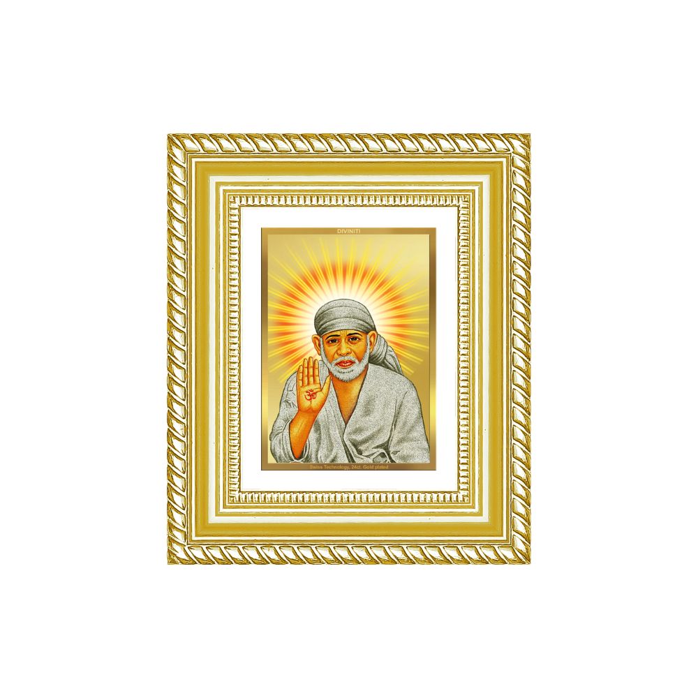 Diviniti 24K Gold Plated Sai Baba With Blessings Divine Table Top Frame for Home Mandir & Office Decor | Luxury Spiritual Gift