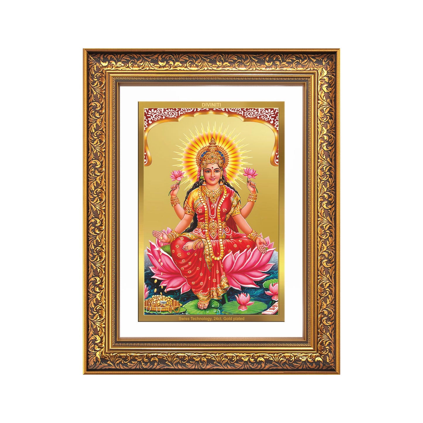 Diviniti 24K Gold Plated Lakshmi (Classic) Divine Wall Frame for Home Mandir & Office Decor | Luxury Spiritual Gift