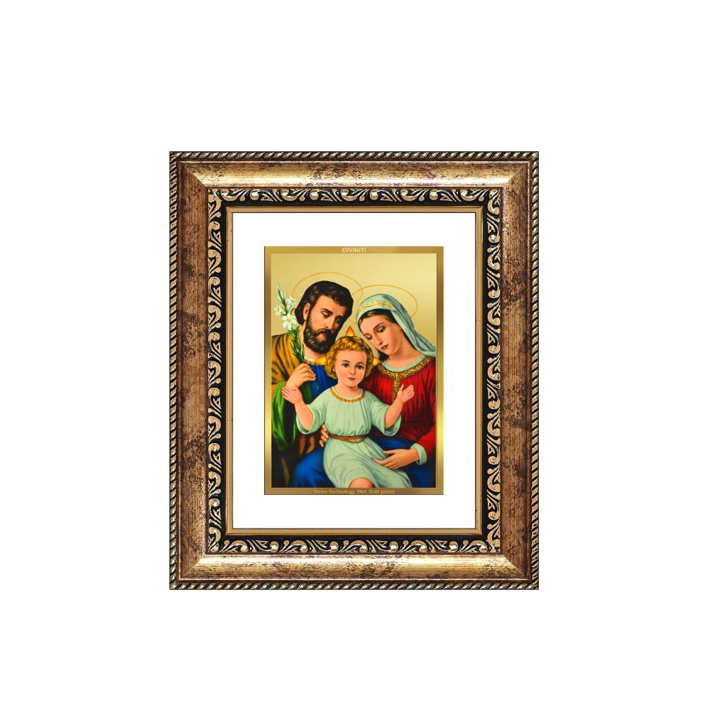 Diviniti 24K Gold Plated Holy Family Divine Table Top Frame for Home Mandir & Office Decor | Luxury Spiritual Gift
