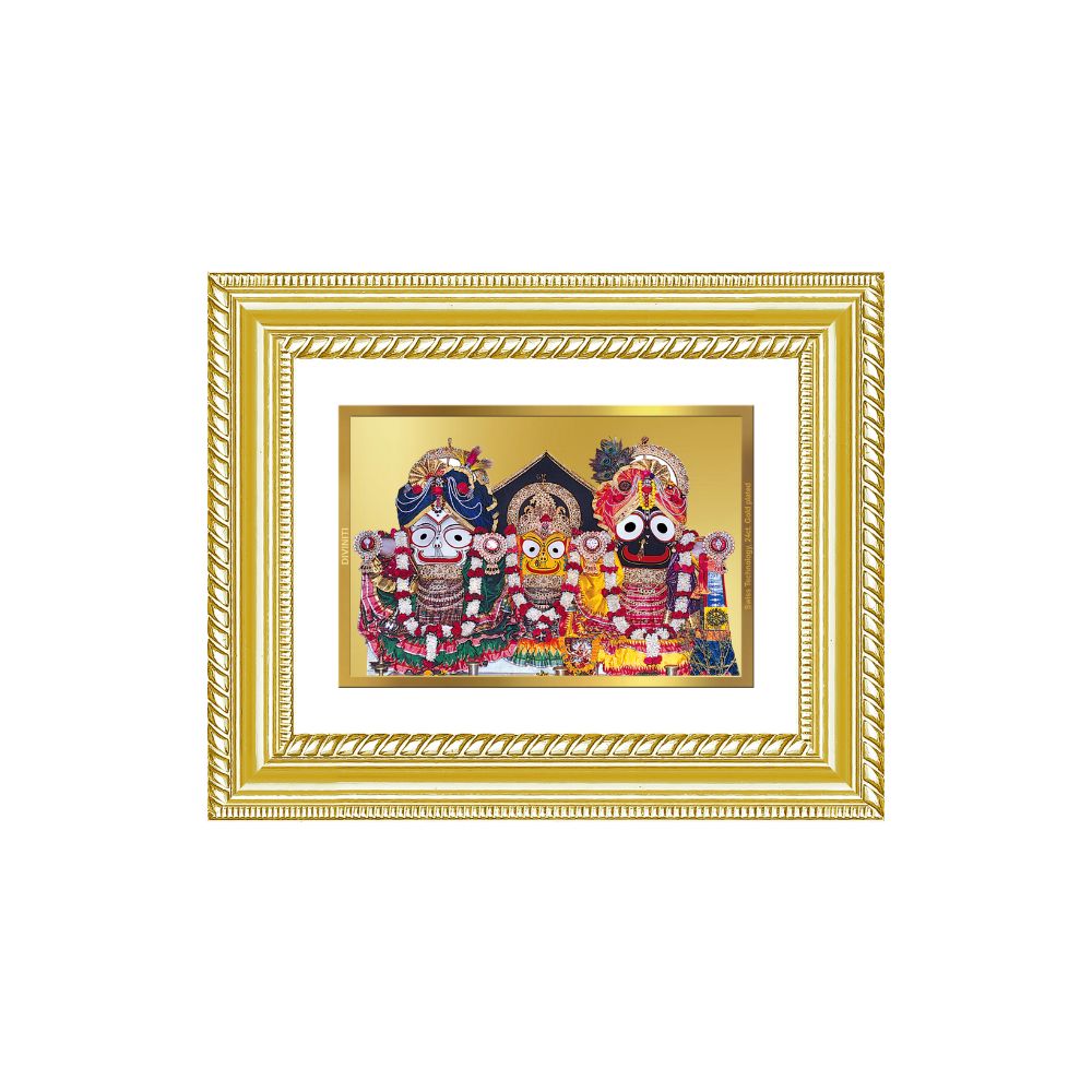 Diviniti 24K Gold Plated Jagannath Subhadra Balabhadra (Classic) Divine Wall and Table Top Frame for Home Mandir & Office Decor | Luxury Spiritual Gift