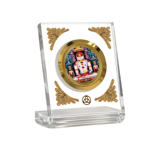 Diviniti 24K Gold Plated Lord Adinath Acrylic Car Dashboard Frame for spiritual blessings and prosperity.