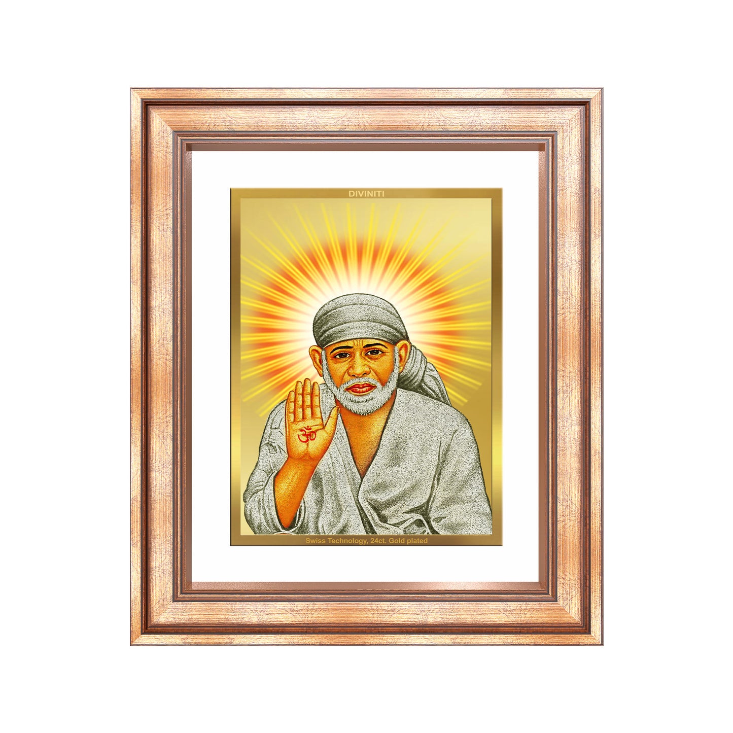 Diviniti 24K Gold Plated Sai Baba With Blessings (Classic) Divine Wall Frame for Home Mandir & Office Decor | Luxury Spiritual Gift