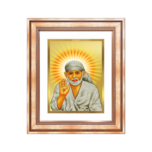 Diviniti 24K Gold Plated Sai Baba With Blessings (Classic) Divine Wall Frame for Home Mandir & Office Decor | Luxury Spiritual Gift