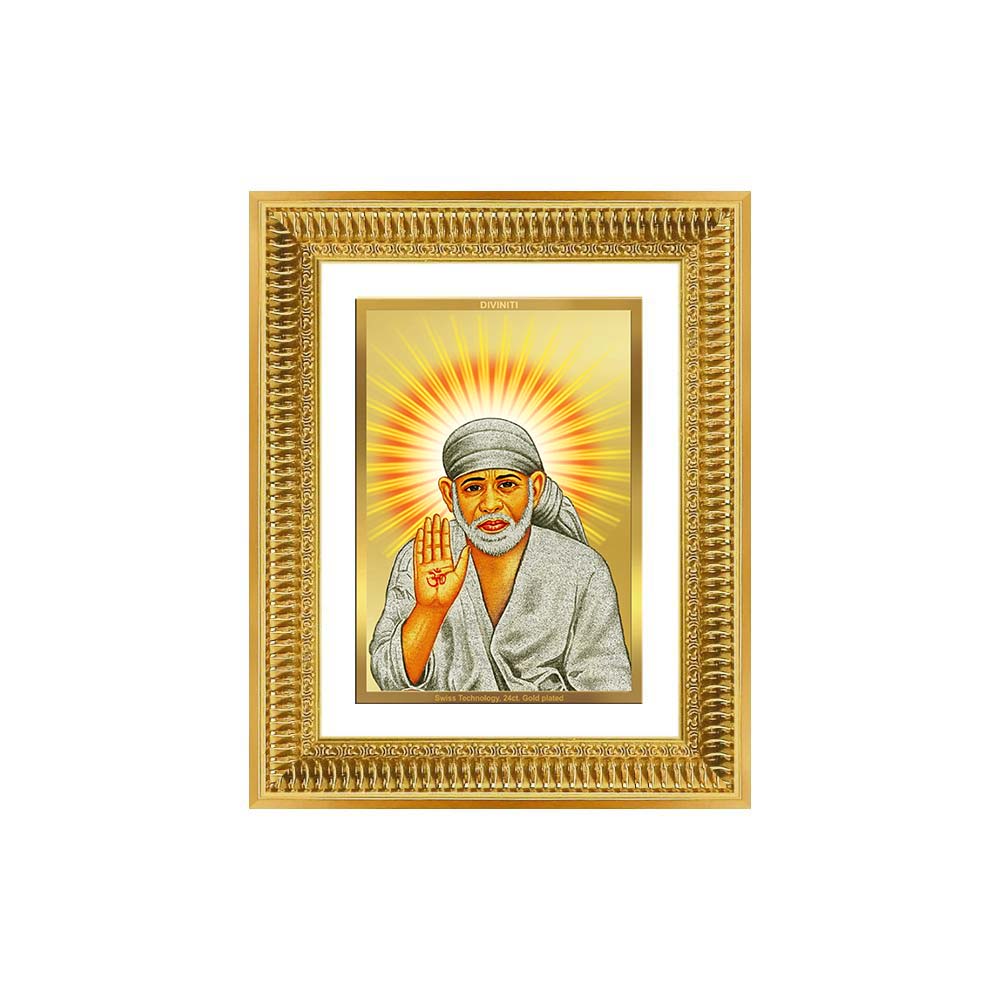 Diviniti 24K Gold Plated Sai Baba With Blessings (Classic) Divine Wall Frame for Home Mandir & Office Decor | Luxury Spiritual Gift