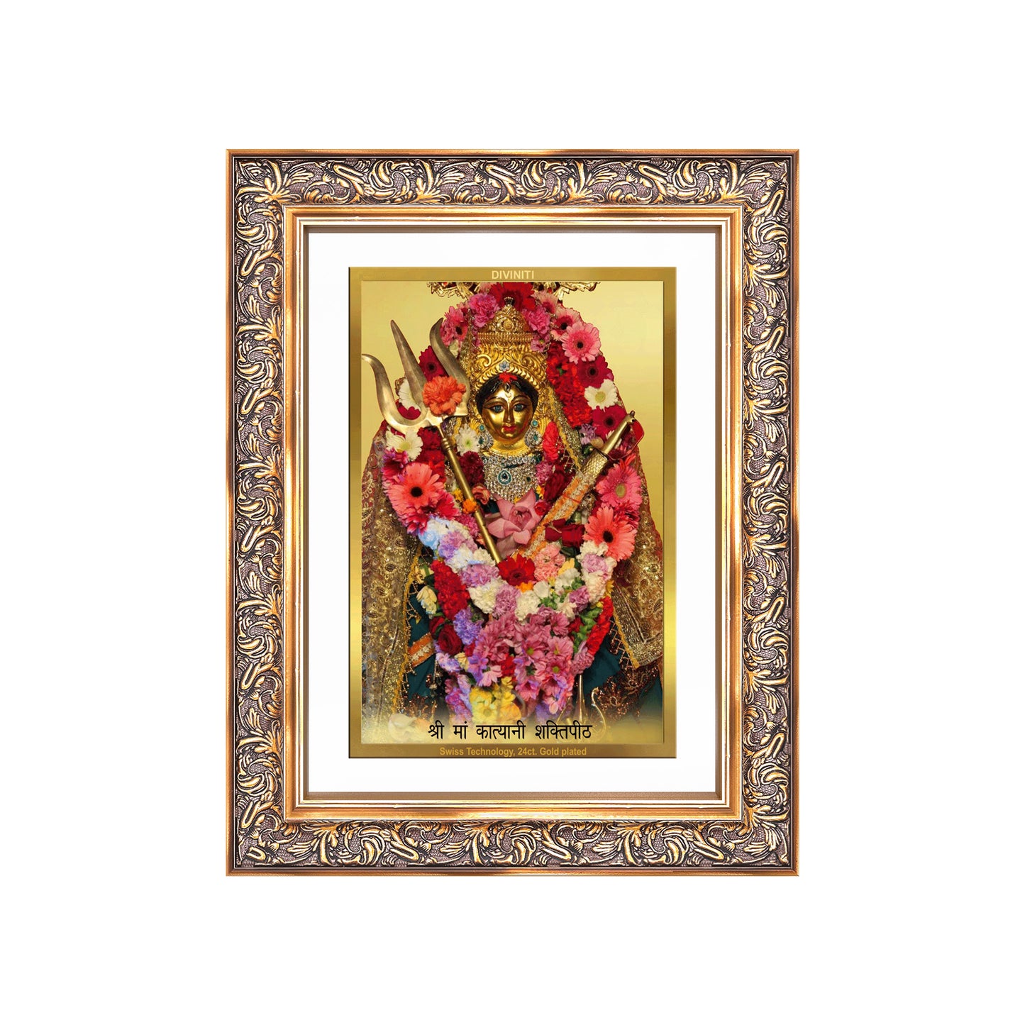 Diviniti 24K Gold Plated Katyayani Mata (Classic) Divine Wall Frame for Home Mandir & Office Decor | Luxury Spiritual Gift
