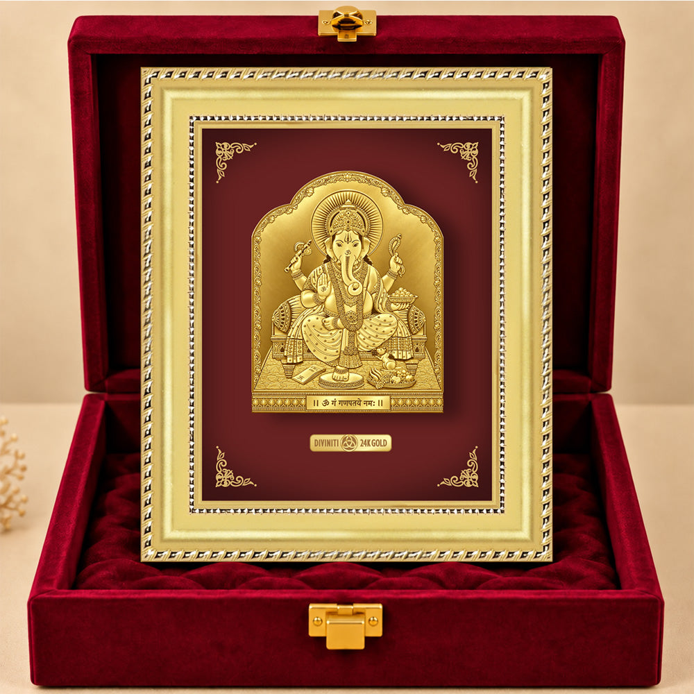 24K Gold-Plated Lord Ganesha Frame | Premium Gift Box | 18x15 CM