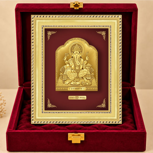 24K Gold-Plated Lord Ganesha Frame | Premium Gift Box | 18x15 CM