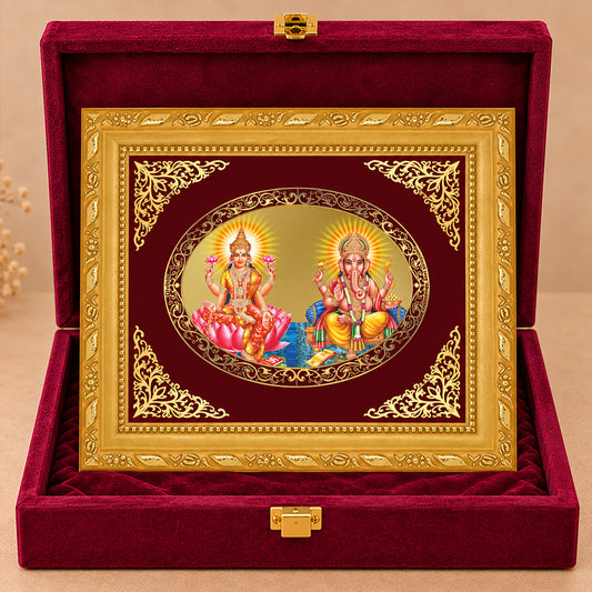 24K Gold-Plated Lakshmi Ganesha Frame | Premium Gift Box | 16x13.5 CM