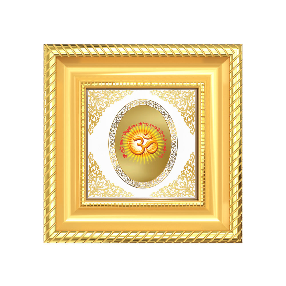 Om with Gayatri Mantra | Sacred Spiritual Royal Tabletop Photo Frame in 24K Gold Plated Foil