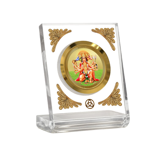 Diviniti 24K Gold Plated Panchmukhi Hanuman Acrylic Car Dashboard Frame | Protection, Strength & Divine Blessings for Car, Home, Tabletop & Puja Room | Courage & Positivity (ACF1CH)