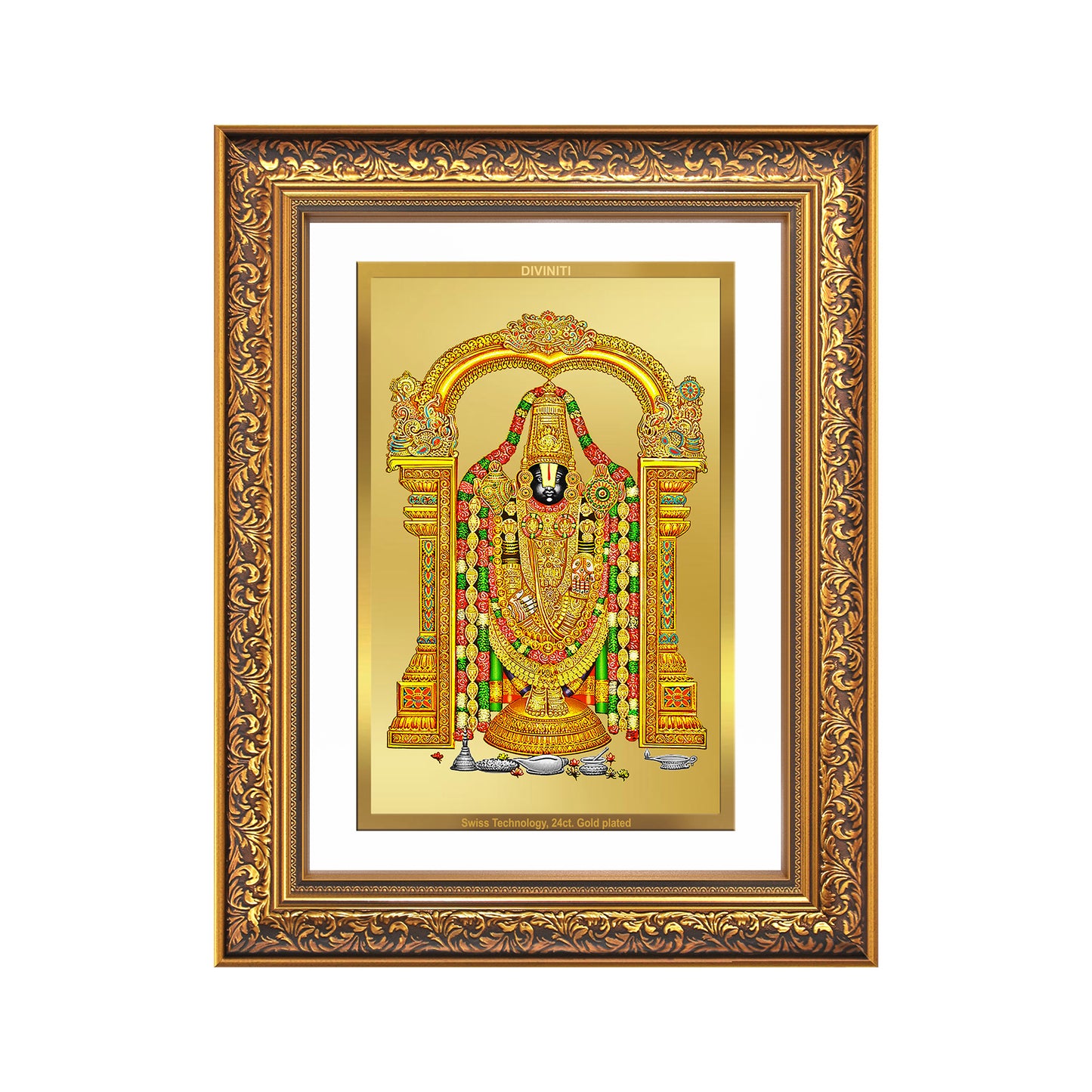 Diviniti 24K Gold Plated Tirupati Balaji Divine Wall Frame for Home Mandir & Office Decor | Luxury Spiritual Gift