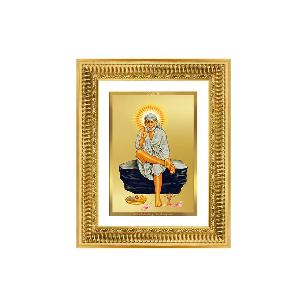 Diviniti 24K Gold Plated Sai Baba (Classic) Divine Wall Frame for Home Mandir & Office Decor | Luxury Spiritual Gift