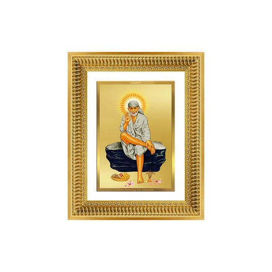 Diviniti 24K Gold Plated Sai Baba (Classic) Divine Wall Frame for Home Mandir & Office Decor | Luxury Spiritual Gift