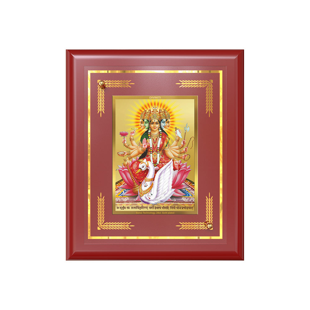 Diviniti 24K Gold Plated Gayatri Maa Wall & Tabletop Photo Frame | Wisdom, Protection & Divine Blessings